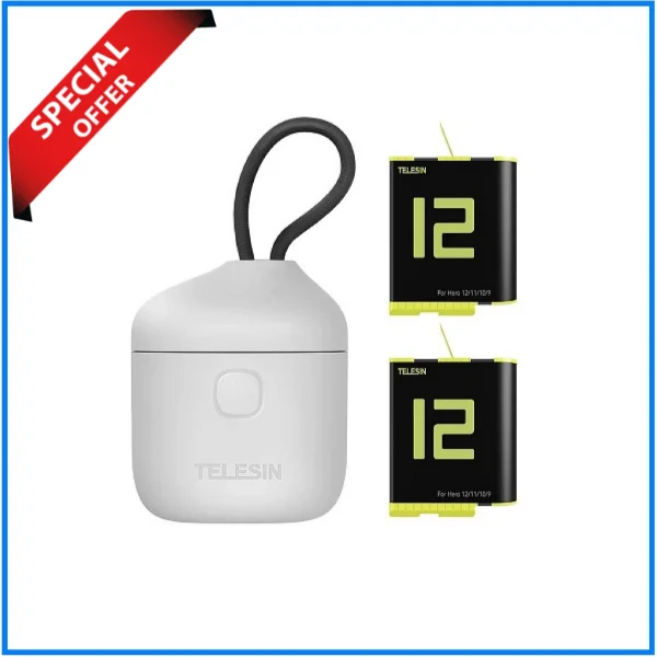 TELESIN Allin Box GP-BTR-905-GY-B Portable Storage Charger with Dual Batteries for GoPro Hero 12/11/10/9 Action Cameras – Black